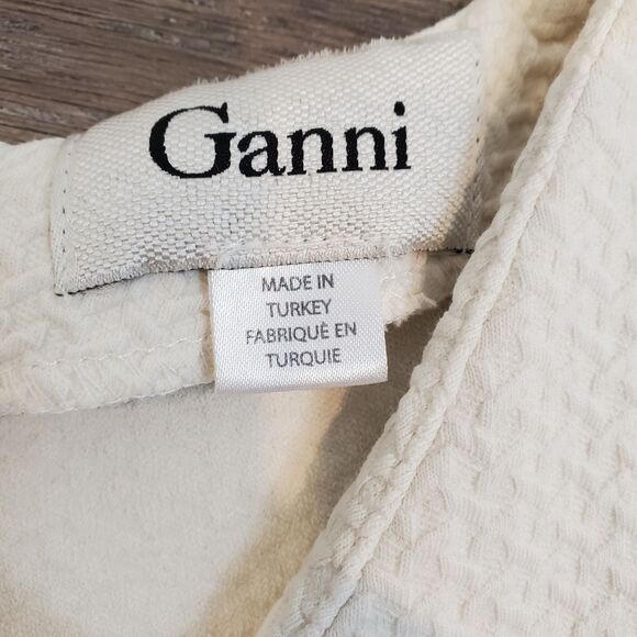 Ganni Textured Black White Mini Dress S Pleated Vneck Quiet Luxury Minimalistic - Picture 11 of 14